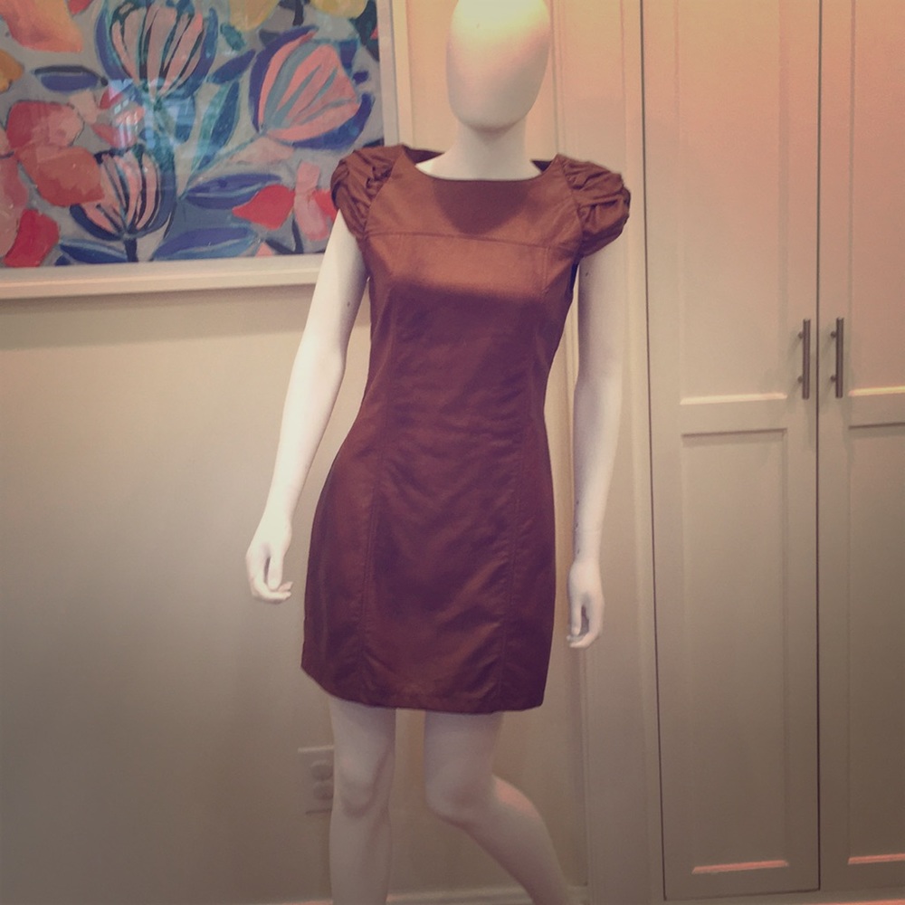 Vegan leather cognac mini dress